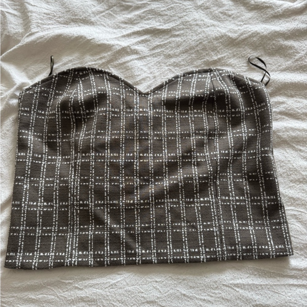 Anthropologie Gray Textured Strapless Top